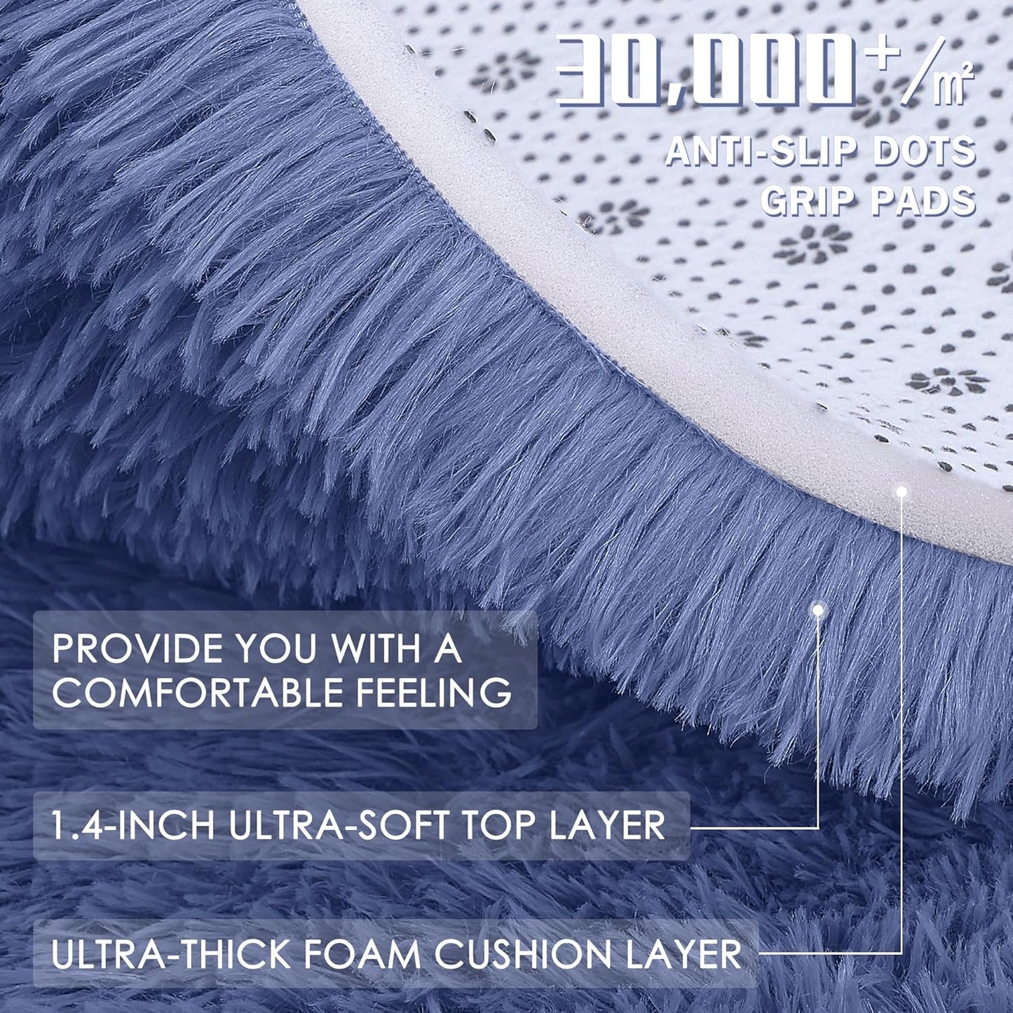 OLANLY Large Area Rug - Soft Fluffy Shaggy Indoor Carpet for Living Room & Bedroom | Denim Blue 6x9