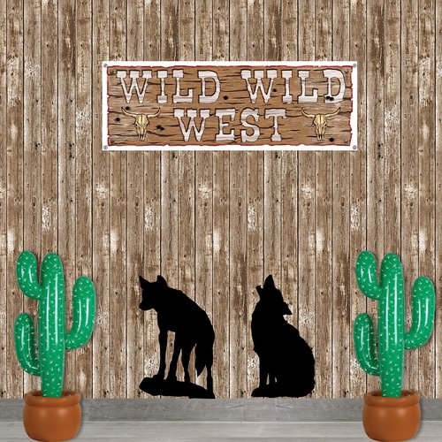 Beistle 4 Piece Black Silhouette Wild West Coyote Cut Outs for Cowboy Party Western Theme Decorations, Made in USA Since 1900