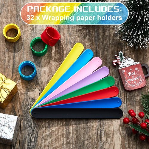 Leyndo Wrapping Paper Roll Holder Clips - 32 Pcs Silicone-Covered Metal Strips | 1 x 9 in for Gifts