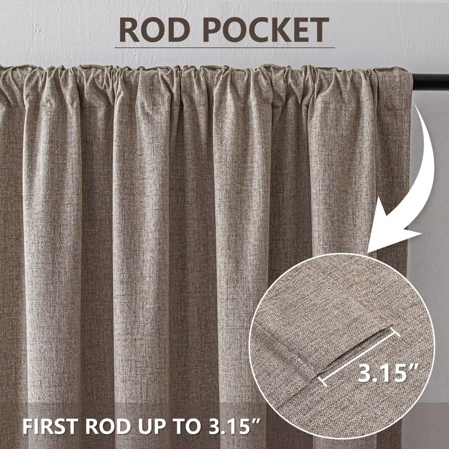 Zyvola 100% Blackout Curtains 96 inch Length 2 Panels Faux Linen Long Drapes for Bedroom Living Room Black Out Room Darkening Curtain Thermal Insulated Back Tab Rod Pocket(W52 x L96, Beige)