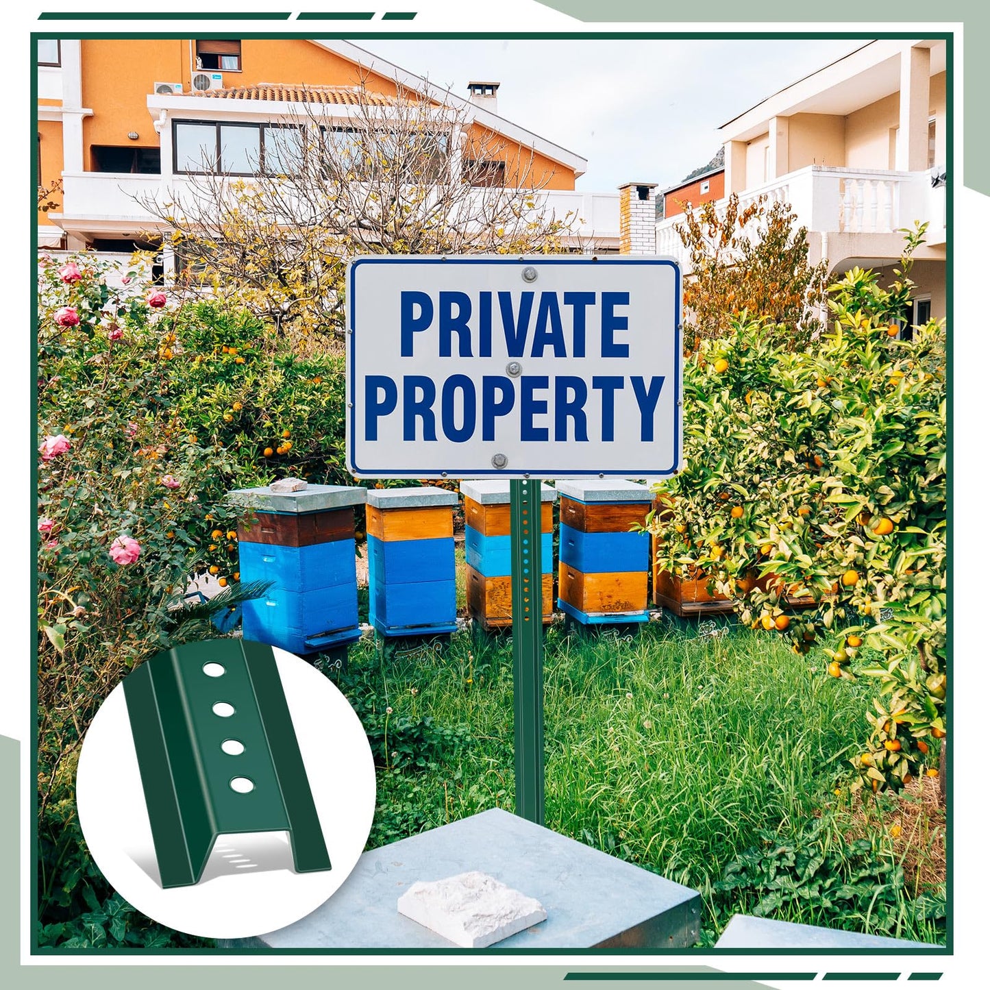 Gisafai 10 Pack 6ft Tall Green U Channel Sign Steel Post with Enamel Coating Heavy Duty Metal Sign Post with Pre Drilled Holes for Easy Mounting