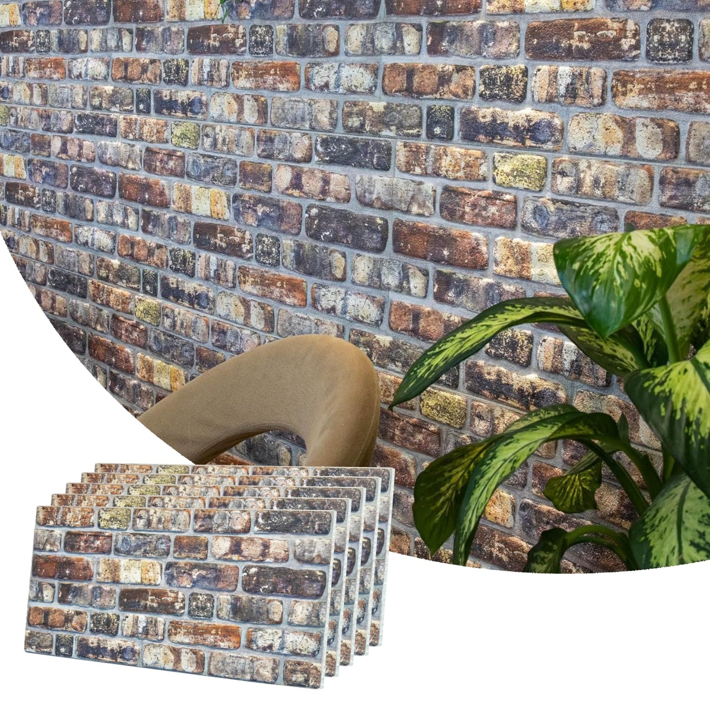 Dundee Deco 3D Wall Panels Faux Brick - Cladding, Multicolored Stone Look Wall Paneling, Styrofoam Facing for Living Room, Kitchen, Bathroom, Balcony, Bedroom, Set of 5, Covers 27 sq ft