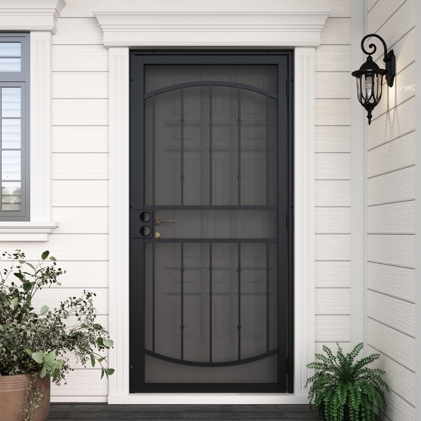 JUBEST 36" x 80" Steel Security Door, Universal/Reversible Outswing Security Screen Door, Black Powder-Coated Surface Mount Frame with Expanded Metal Screen, Rust-Resistant, No Handles Included