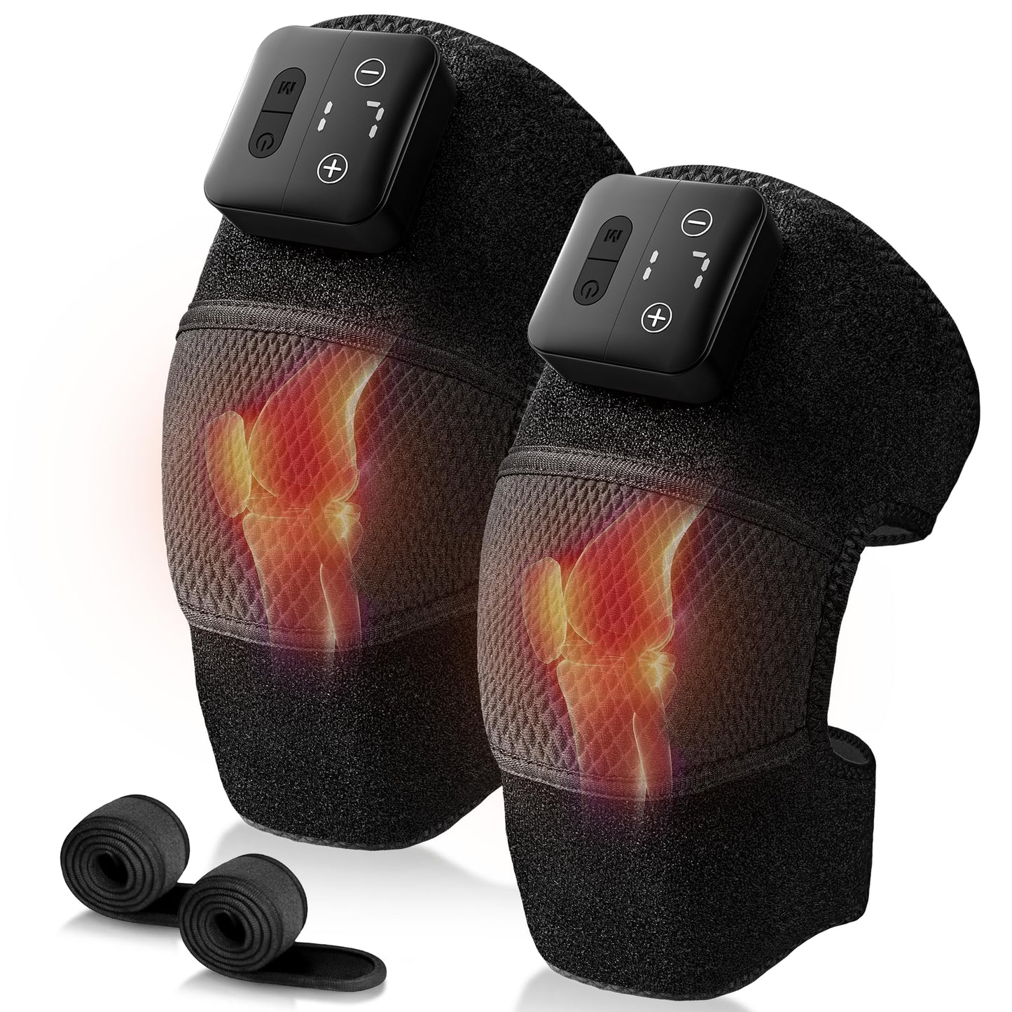 Nekteck Knee Massager with Heat - Cordless Heated Knee Brace with Vibration for Pain Relief, Rechargeable Knee Heating Massager with 5 Heat Levels and 3 Massage Mode (2 Packs)