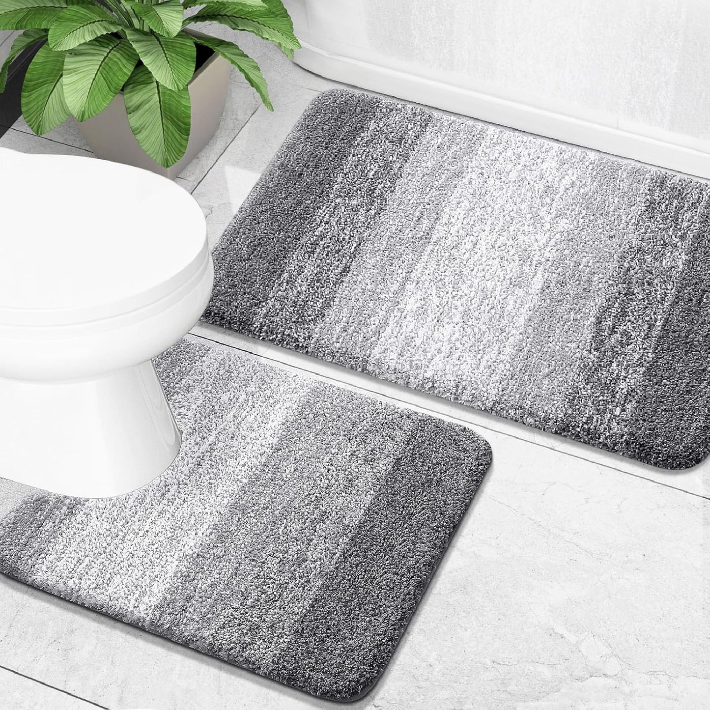 OLANLY Bathroom Rug Set - Soft Absorbent Microfiber Bath Mats & U-Shaped Toilet Rug | Non-Slip, Grey (24"x16" + 24"x20")