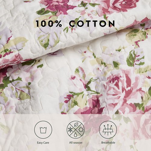 Laura Ashley - King Quilt Set, Reversible Cotton Bedding with Matching Shams, Lightweight Home Decor for All Seasons (Lidia Pink, King)