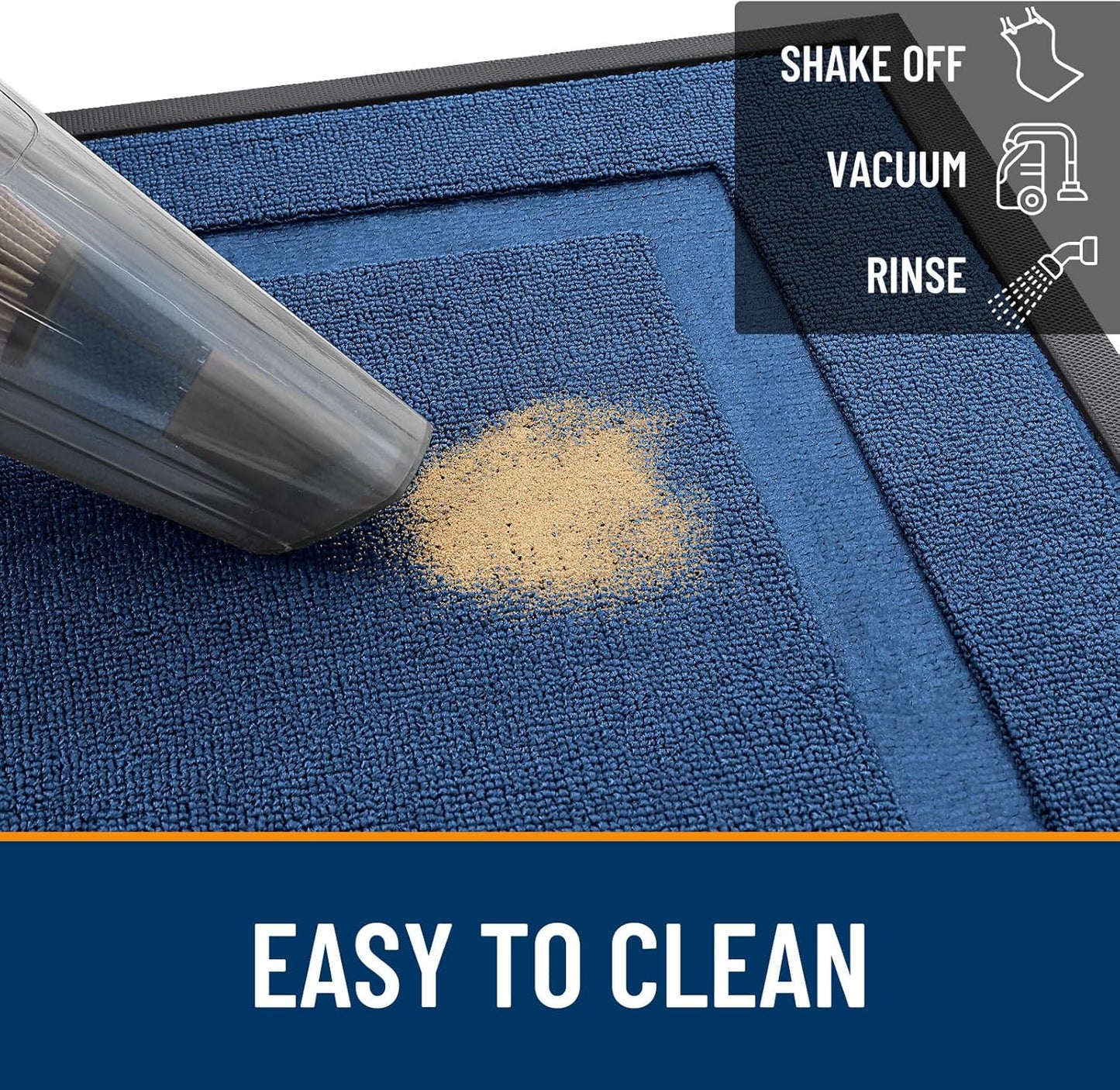 OLANLY Waterproof All-Season Front Door Mat - Sturdy Natural Rubber, Low Profile, Easy Clean | 29.5x17, Navy Blue