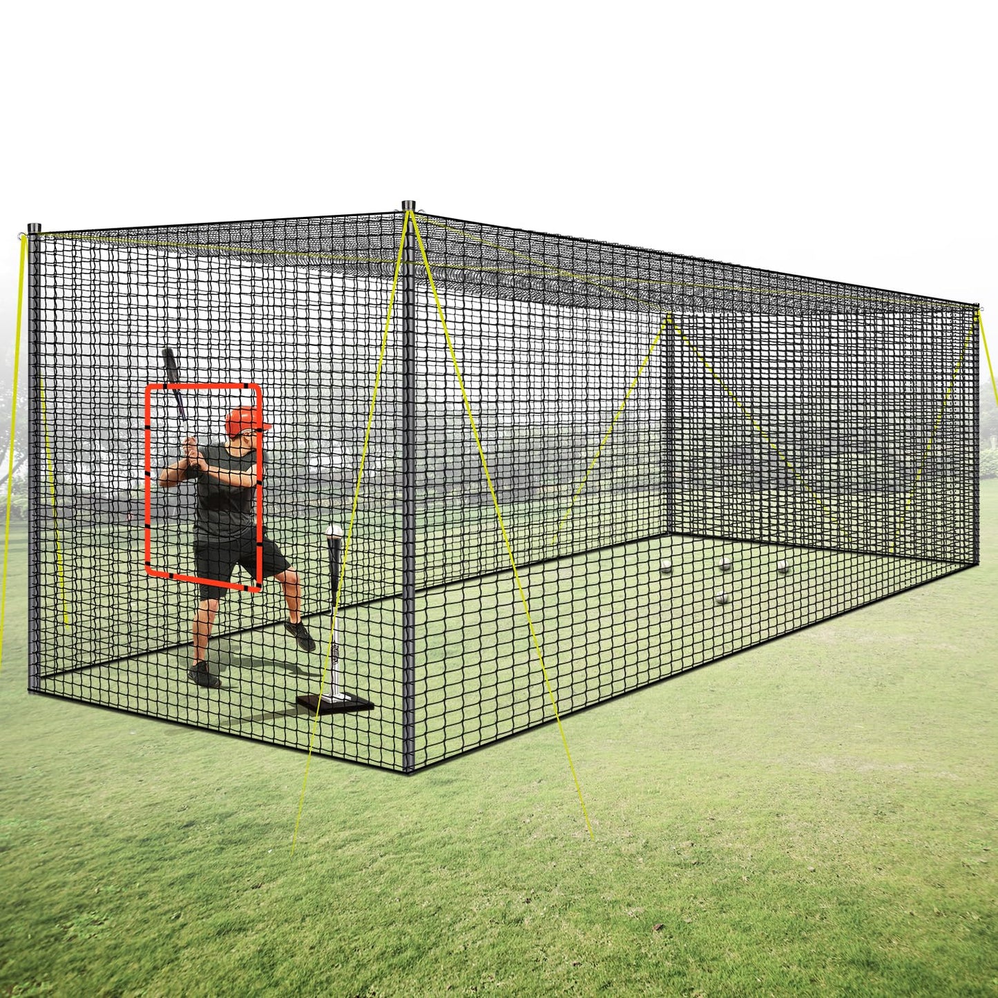 PLAYAPUT Portable Baseball & Softball Batting Cage,22FT x 12FT x 8FT Batting Cage Net With Pitching Machine Hole,Detachable Door,Target,And Guide Ropes,Easy Setup Batting Cages For Backyard,Park,Field