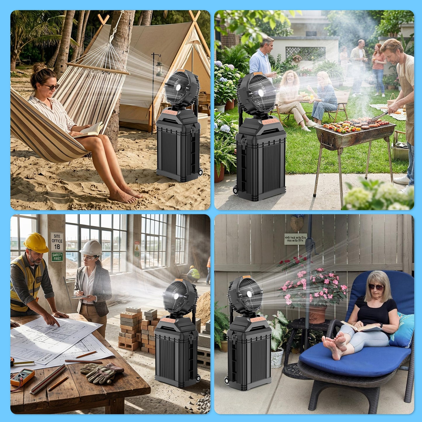 WESTTREE Misting Fan Portable with 15L Large Bucket, 4-in-1 Mist 8 Modes Spray Fan with Retractable Handle & Oscillating Outdoor Camping Fan,36H Runtime, 4-Level Wind Speed/Lighting for Tent