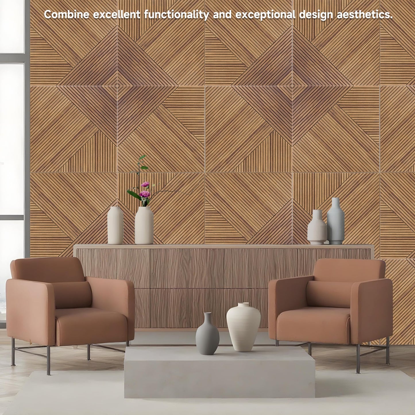 TO-TH Acoustic Wall Panels,6 Pack Total Size 72 x 48 Inches,Self-Adhesive Decorative Acoustic Panels for Wall and Ceiling,3D UV Printing with Wood Look,Beech