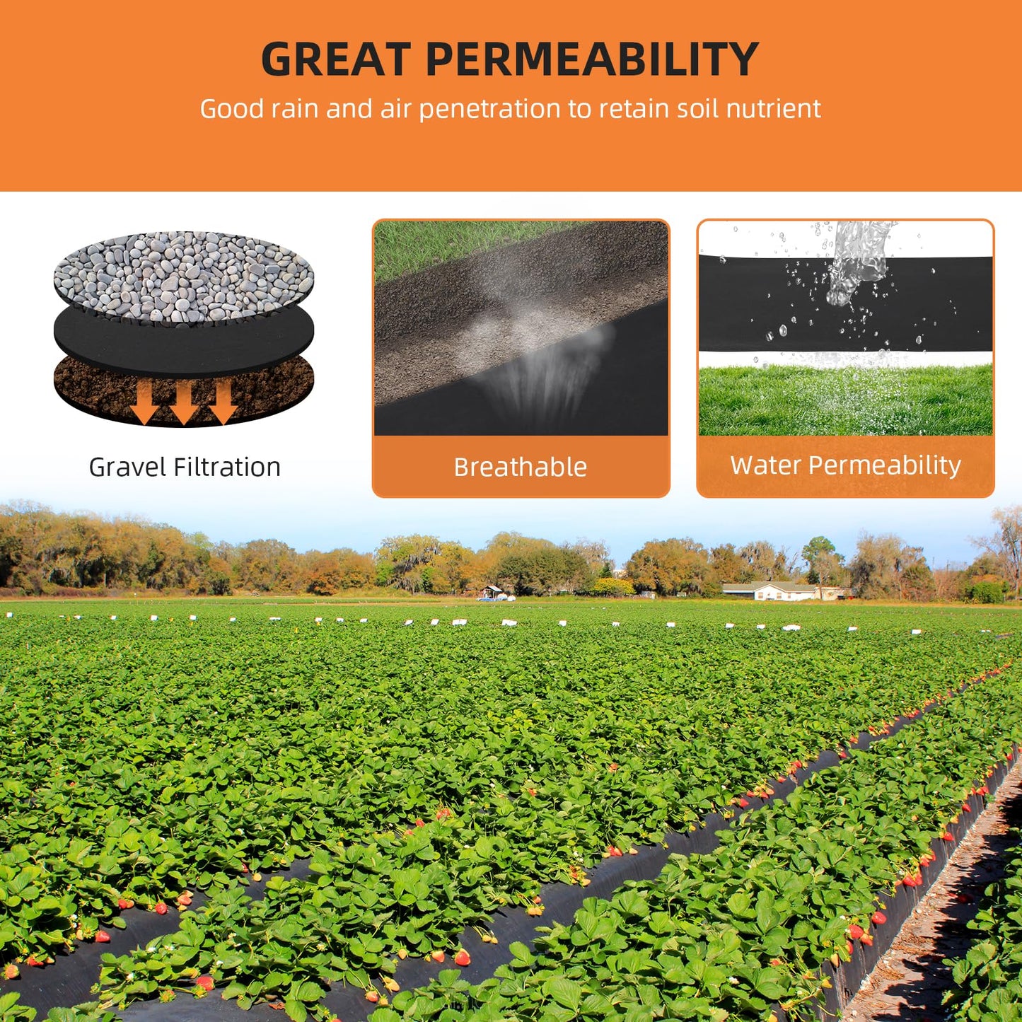 ExploreHorizon 6ft x 100ft Geotextile Fabric, 6oz Polypropylene, 350N Tensile Strength, 440N Load Capacity for Driveway Stabilization, Road Base & Erosion Control