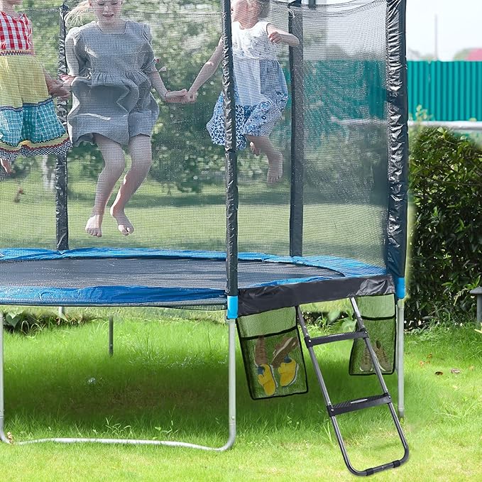 HBTower Trampoline Ladder, 2 Steps with Wide Steps, Trampoline Storage Bag, Universal Hook, 220 lbs Capacity Trampoline Accessories for Children Kids, Black