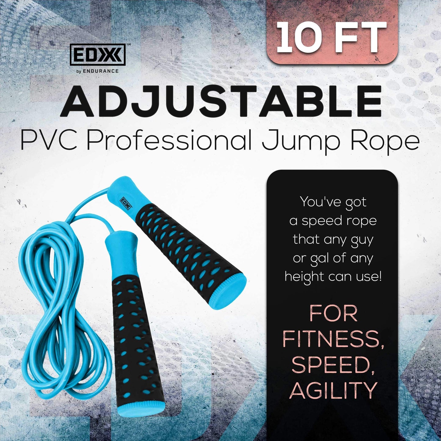 EDX Jump Rope for Fitness, Workout, Exersise - Tange-Free, Hand Grip | 10 ft, Blue