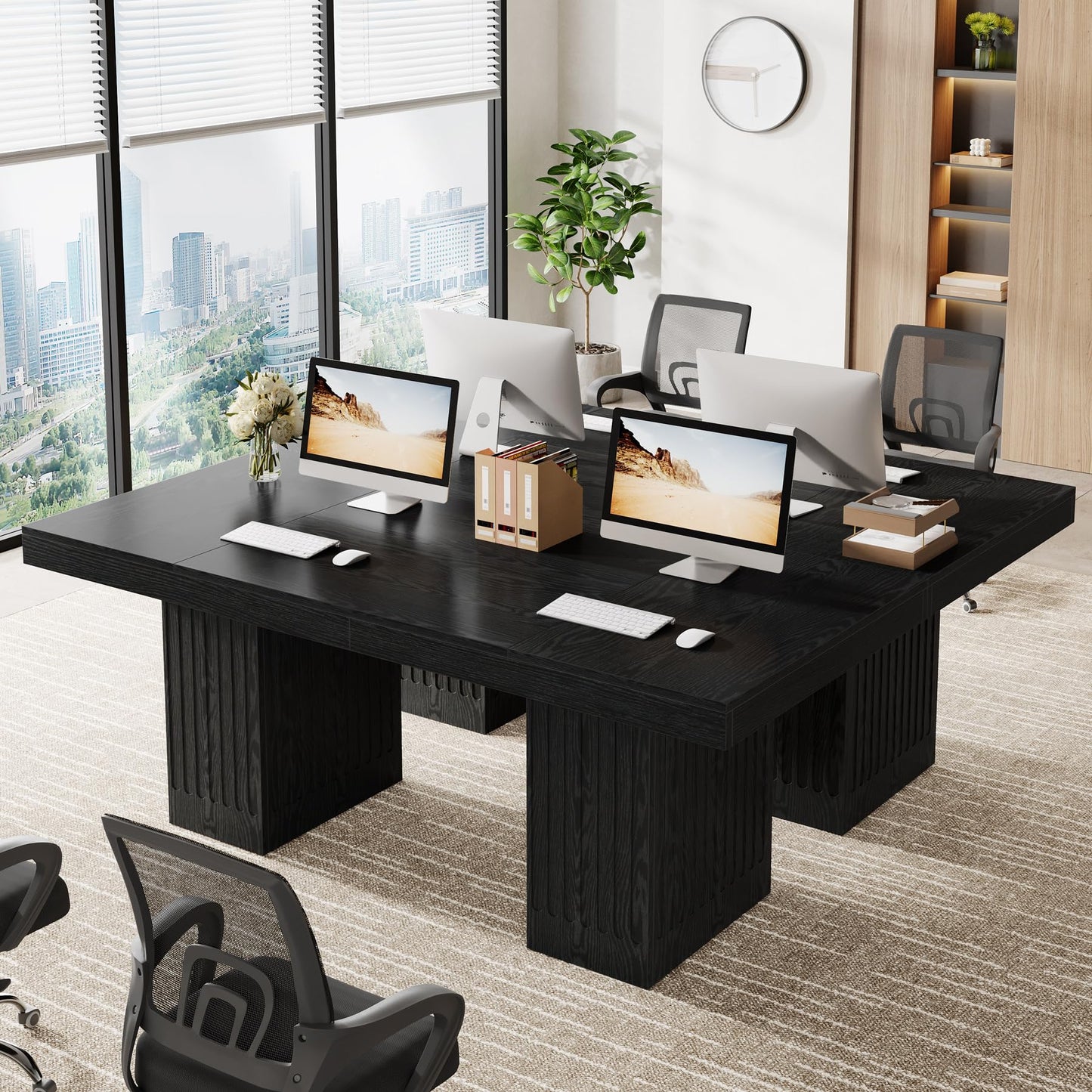 Tribesigns 63 Inch Executive Desk, Modern Office Computer Desk with Double Pedestal, Simple Study Writing Table Business Furniture for Home Office, Black