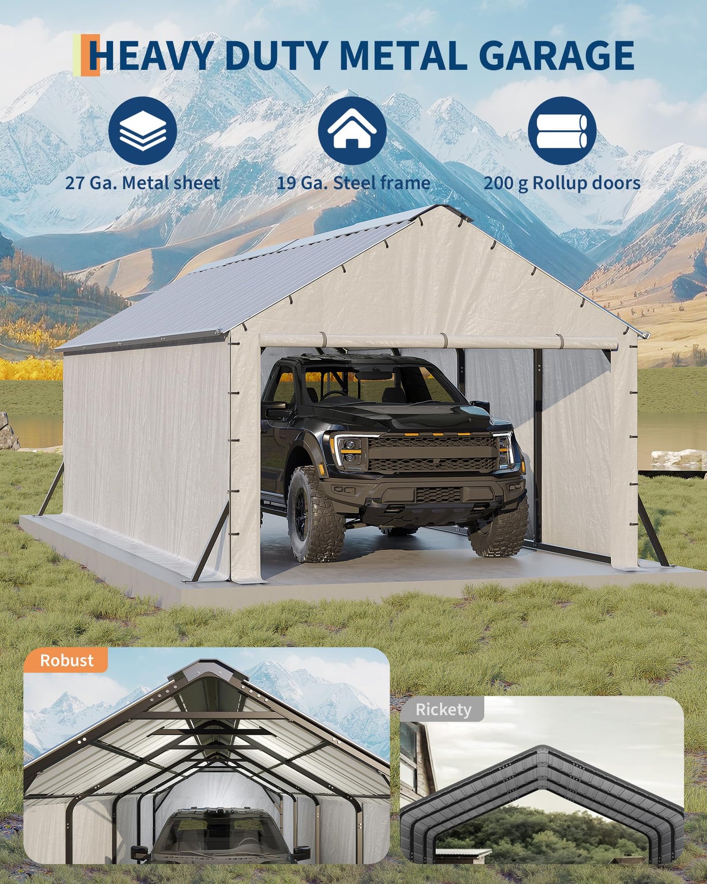 GarveeLife 11'x20'x9' Vertical Roof Metal Carport, Enclosed Car Ports with Heavy Duty Steel Frame, for All-Weather, for Full-Size Pickup Trucks, Boats, and Tractors