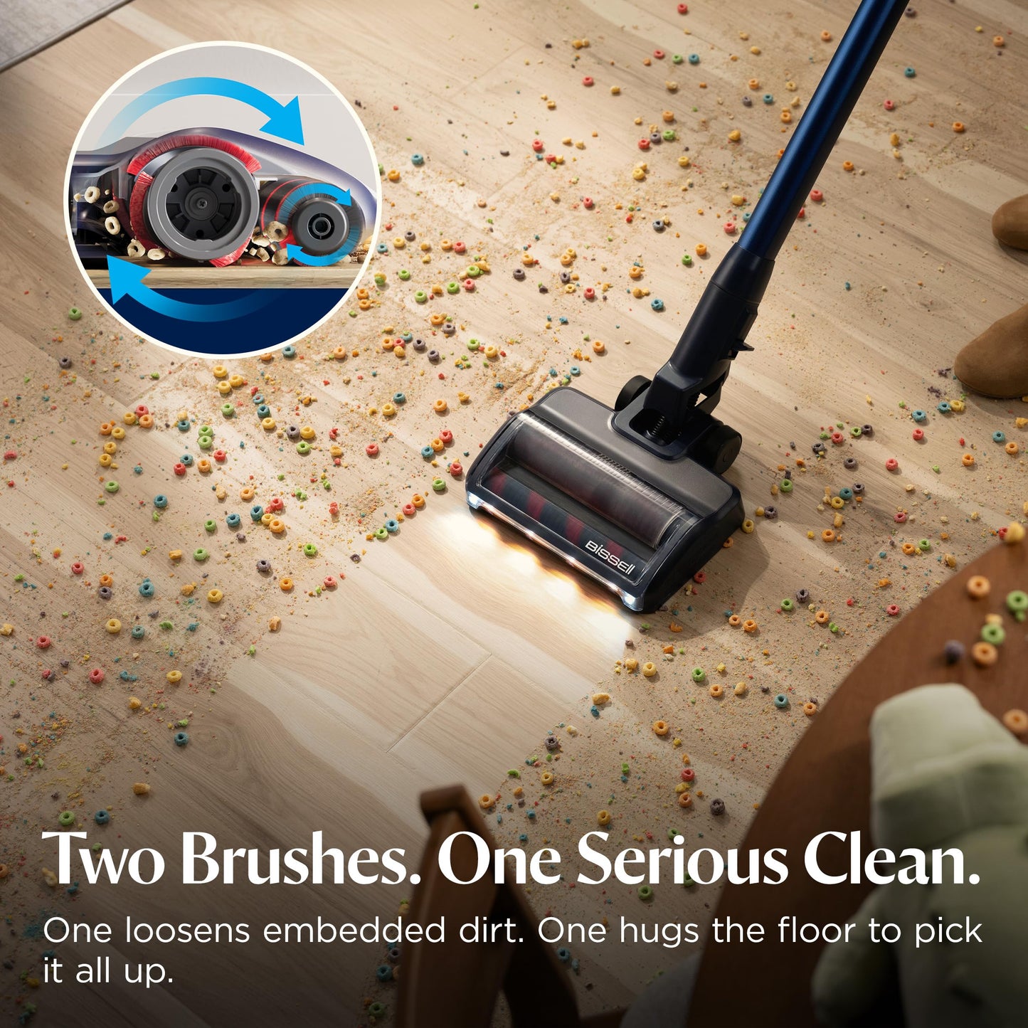 Bissell PowerClean DualBrush 280W Self-Standing Cordless Vacuum, DualBrush & AutoAdapt Tech, Self-Cleaning Brush Roll, Strong Suction, Removeable Battery, Upholstery Tool & Bright Headlights, 4196K
