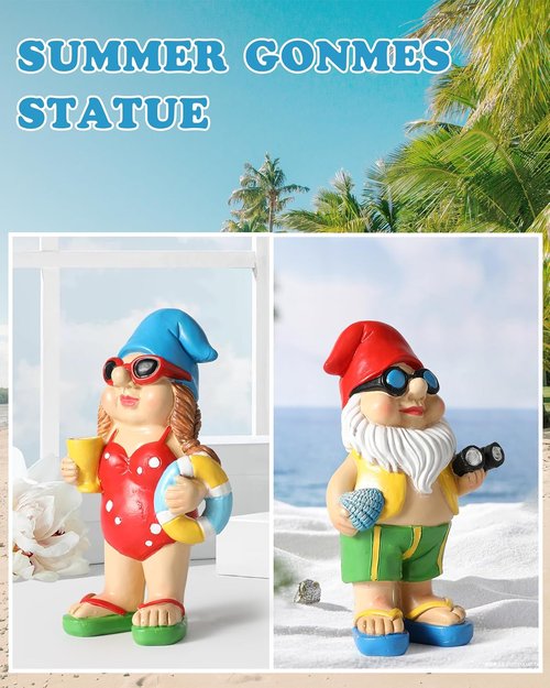 iStatue Beach Gnomes - Fun Resin Tabletop Decorations with Swim Rings & Sunglasses | Set of 2 for Home & Garden