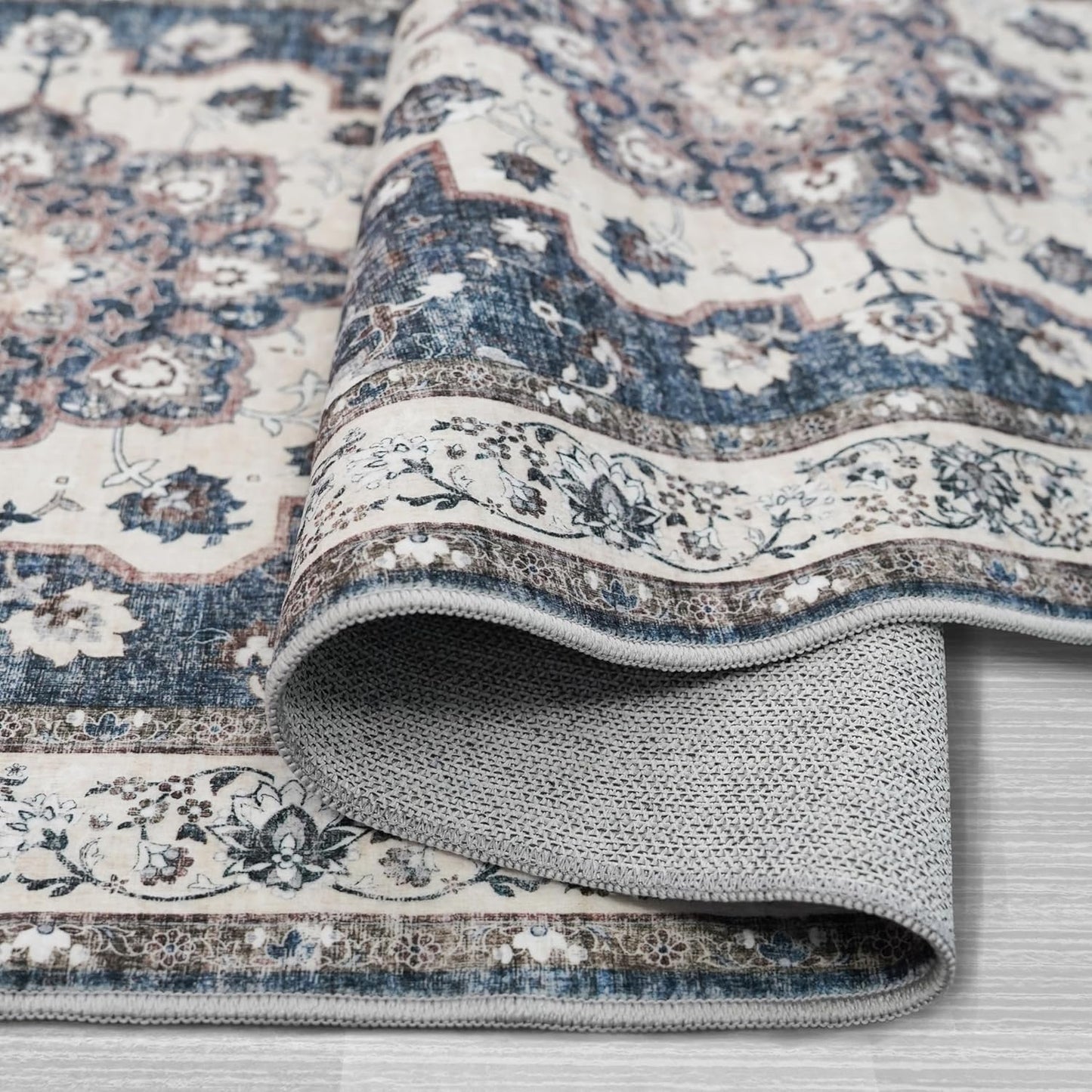 Skiennix 5x5 Square Rug - Stain Resistant Area Rug for Living Room, Bedroom & Dining Room | Non-Slip Blue Carpet