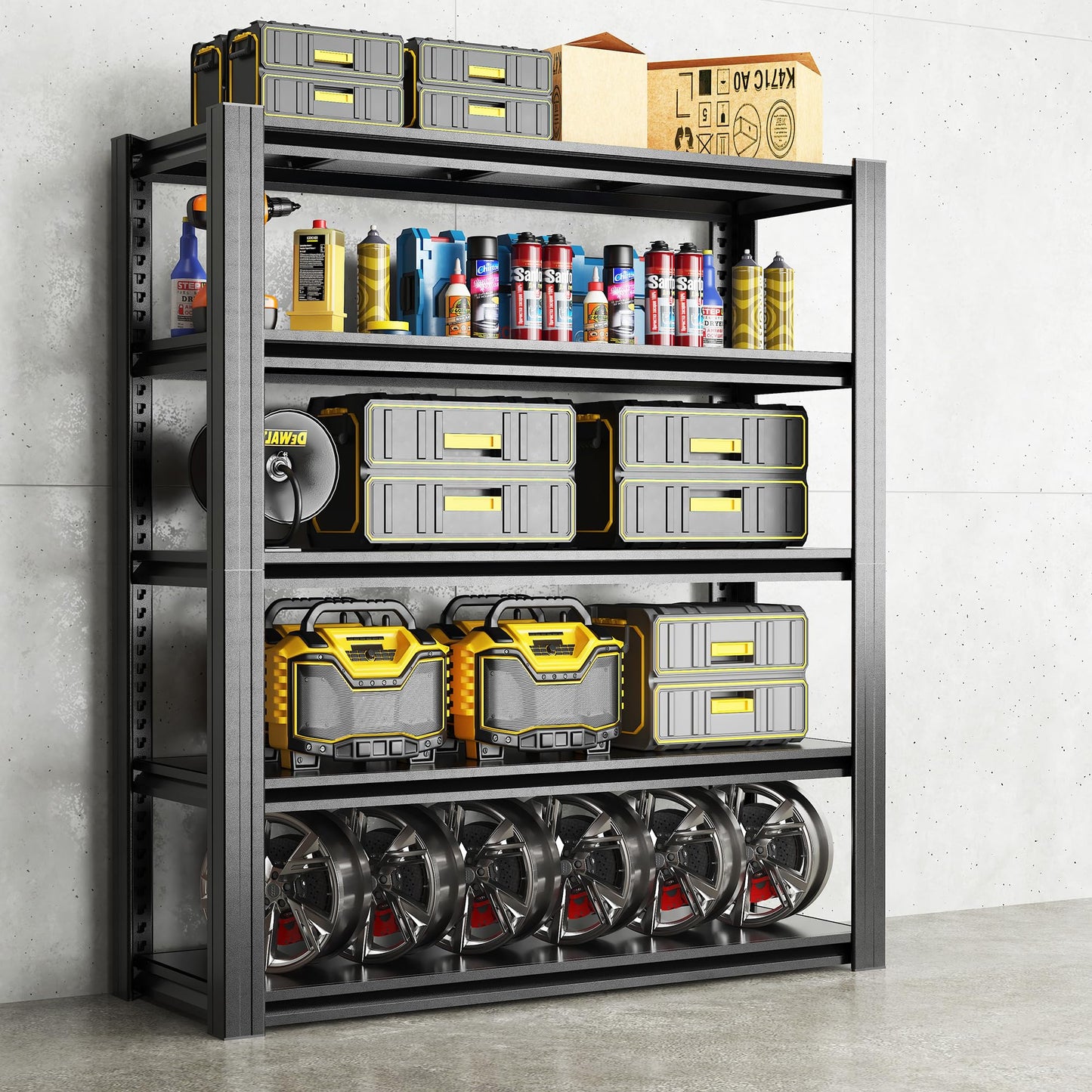 EKJ 78" H Garage Shelving 3000LBS Heavy Duty Storage Racks, Adjustable 5 Tier Metal Shelves Unit, Industrial Utility Shelves for Workshop, Basement, Home Office 78" H*47.2W*18D