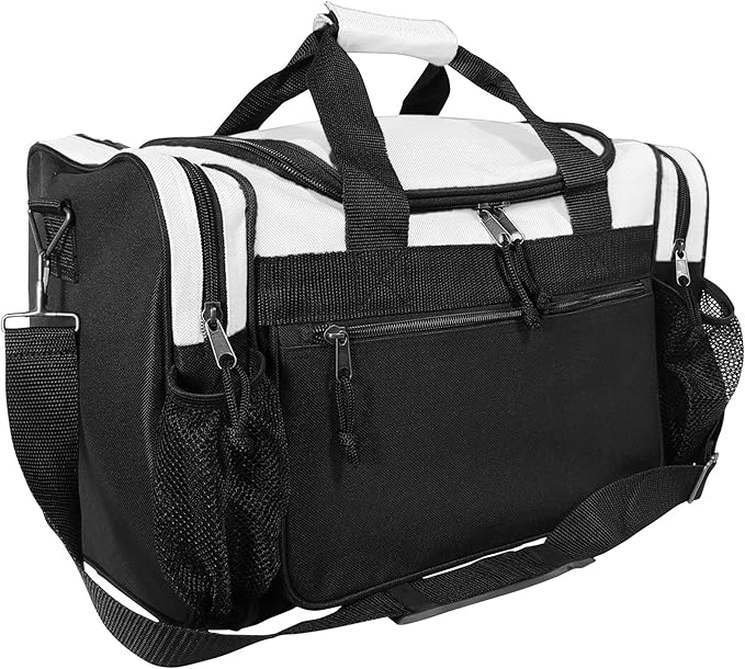 DALIX 17" Duffle Bag Dual Front Mesh Pockets (Black Gold Gray Dark Green Navy Blue Maroon Royal Blue Orange Pink Purple Red White