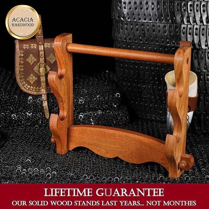 Mythrojan Solid Wood Sword Stand Medieval Sword Wall Mount Samurai Sword Display Stand Katana Sword Holder Gladiator Sword Wall Display Crusader Sword Stand Knife Stand for Display- Two Tier