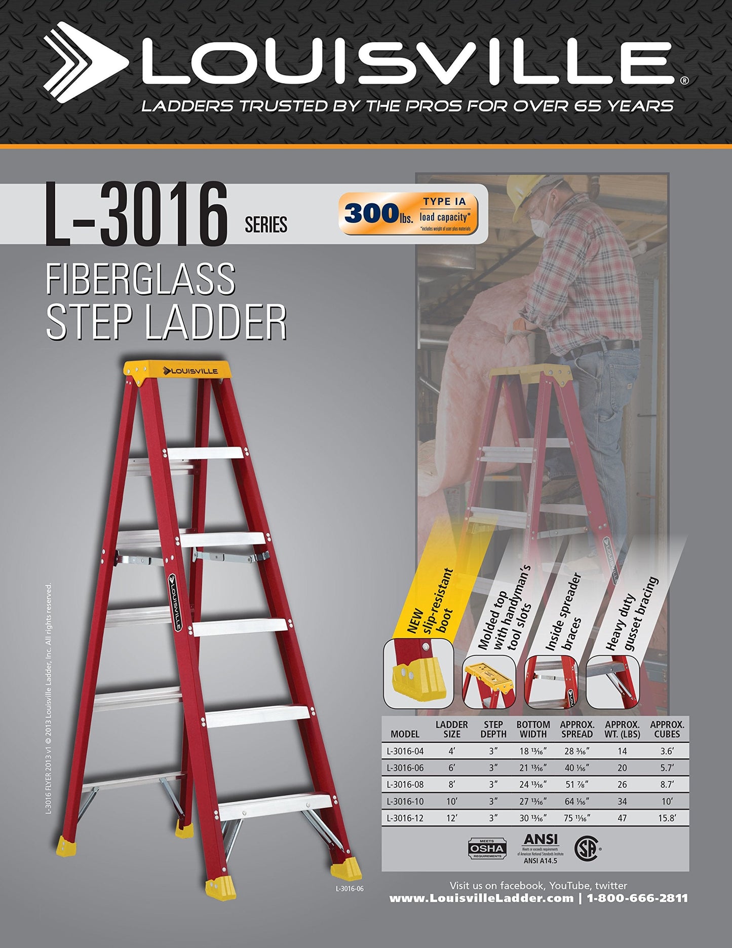 Louisville Ladder FS2005 Fiberglass Step Ladder, 5-Feet/250lb, Yellow & L-3016-04 Step Stepladder, 4-Feet