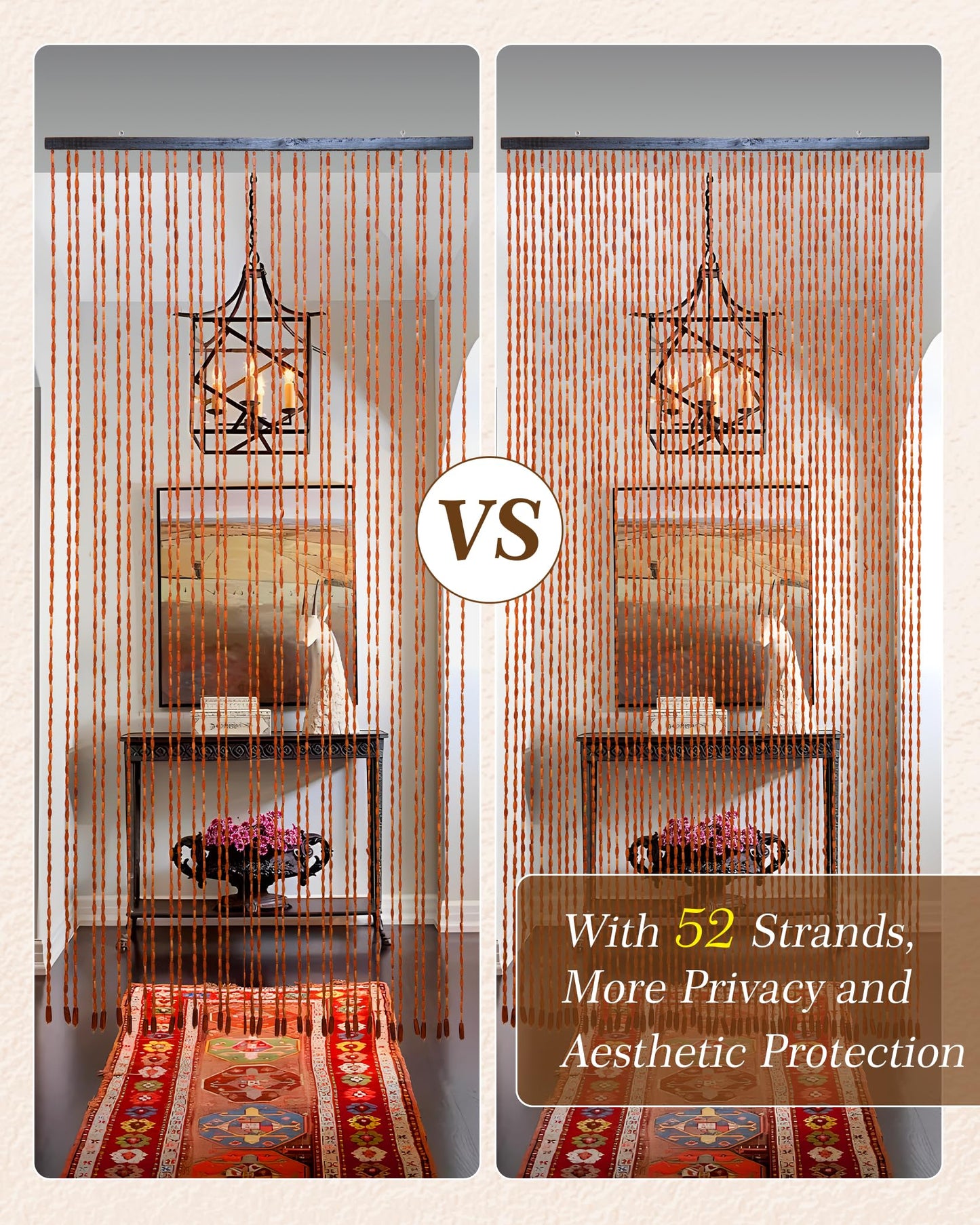 Ezcasch 52 Strands 35.4" x 79" Bamboo and Wood Beaded Curtain for Doorway Handmade Natural Doorway Beads Bohemian Bamboo and Wooden Room Devider Hanging Boho Beaded Curtain,Brown