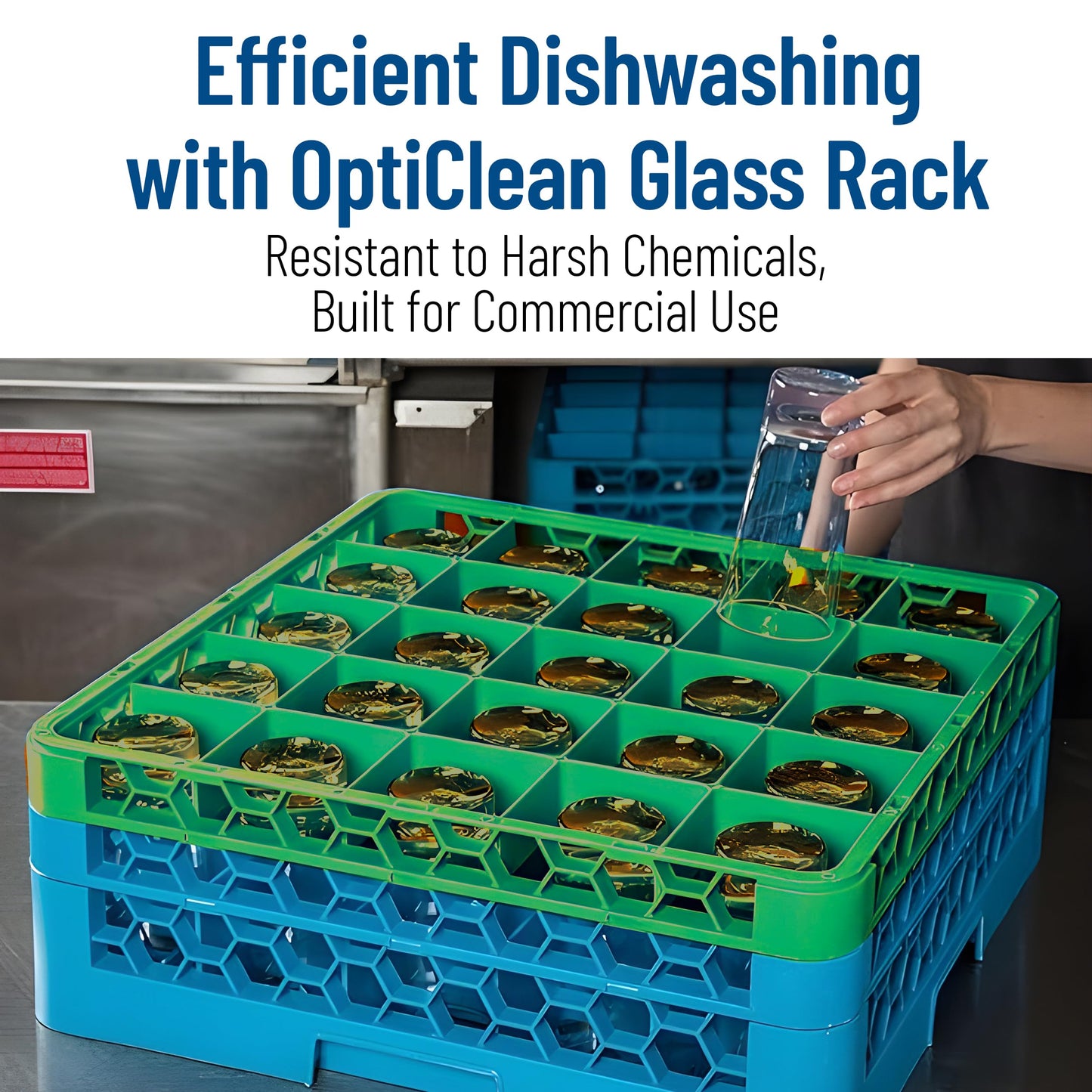 Carlisle FoodService Products OptiClean 25 Compartment Divided Glass Rack Extender for Commercial Dishwashers – Height Extender for Stemware, 3.54" x 3.54" Compartments, Green, (Pack of 6)