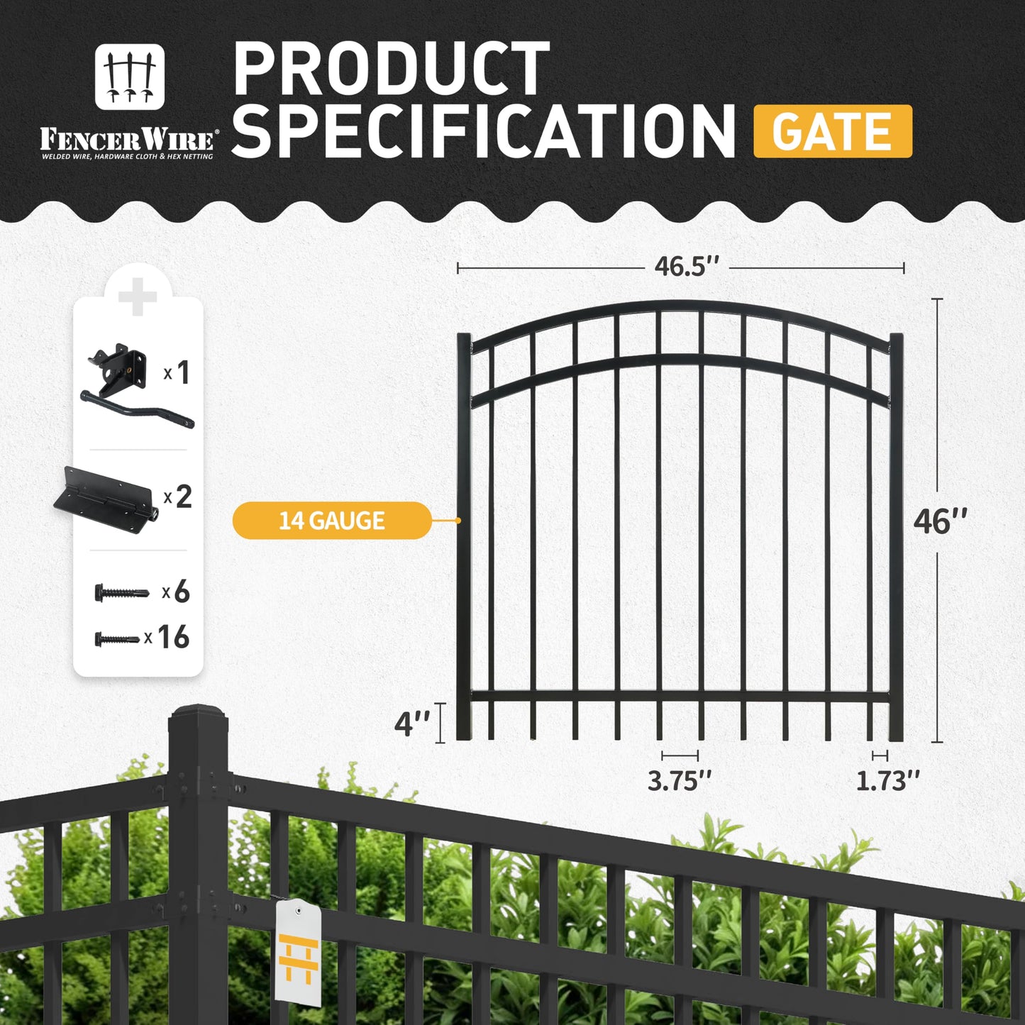 Fencer Wire Heavy Duty Arched Decorative Fence Gate, 4FT Height x 4FT Width Outdoor Fence Gate, Outdoor Anti-Rust Metal Steel Gate for Fencing Barrier, Garden Gate with Gate Lock