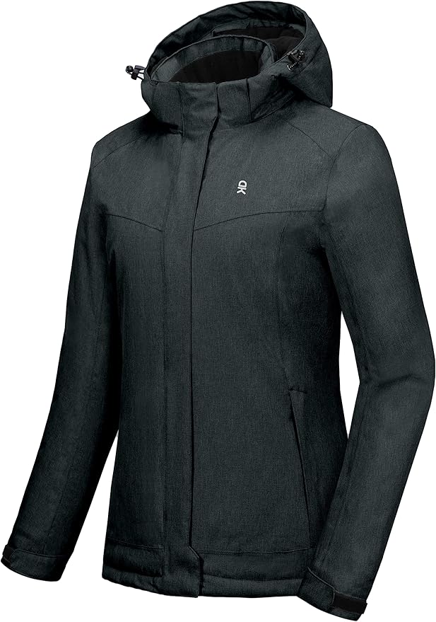 Little Donkey Andy Women's Waterproof Hiking Skiing Jacket with Removable Hood, Fleece Lined Winter Warm Rain Coat