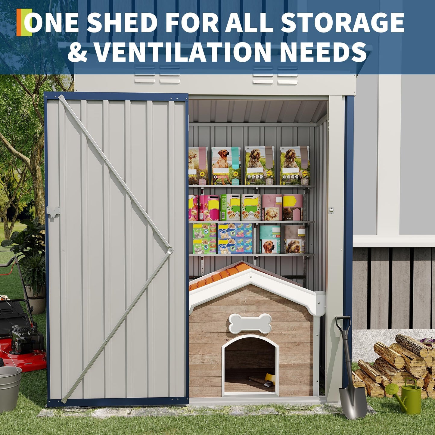 Outdoor Storage Shed, 5x3 ft Metal Tool Shed with Clear Window, 450CU.T Waterproof Garden Shed with Sloping Roof and Lockable Door, Compact Utility Shed for Backyard, Patio, Lawn