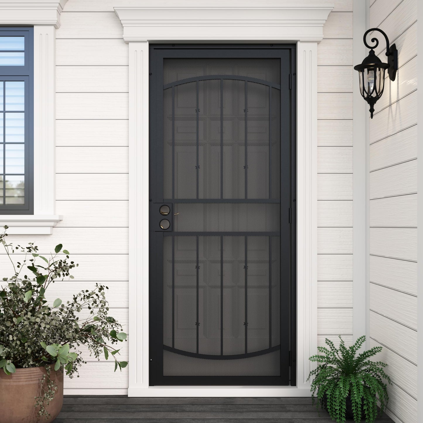 JUBEST 32" x 80" Steel Security Door, Universal/Reversible Outswing Security Screen Door, Black Powder-Coated Surface Mount Frame with Expanded Metal Screen, Rust-Resistant, No Handles Included