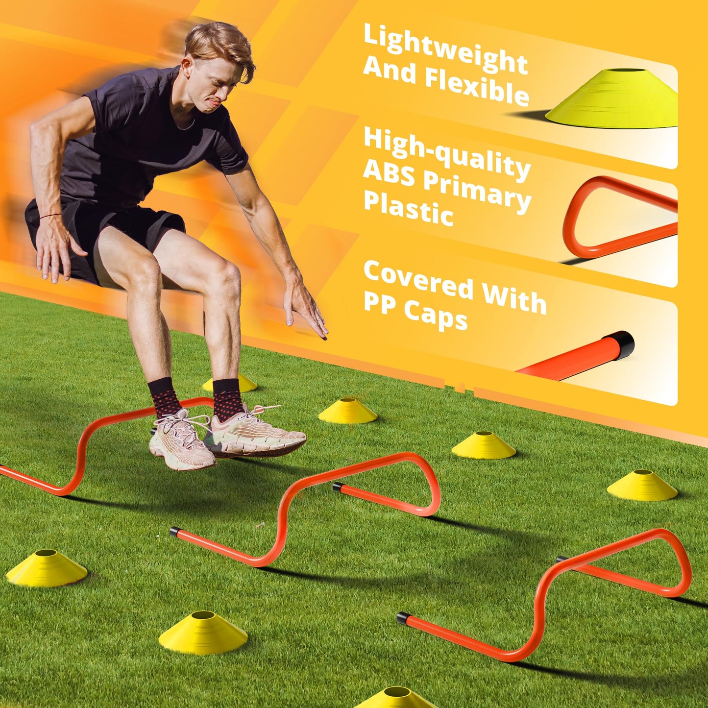 Yes4All Speed Training Equipment Set: 15ft Agility Ladder, Resistance Parachute, 5 Agility Hurdles, 12 Disc Cones with Carry Bag/Strap