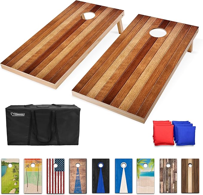 GoSports 4 x 2 ft Regulation Size Wood Cornhole Boards - 10 Vintage Wood Designs (Choose Your Style)