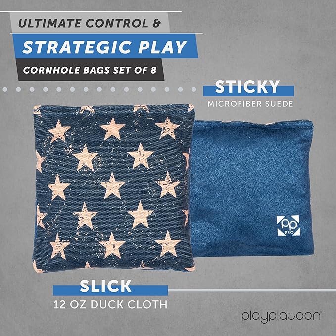 Professional Cornhole Bags - Set of 8 Regulation All Weather Double Sided - Sticky Side/Slick Side Bean Bags for Pro Corn Hole Game