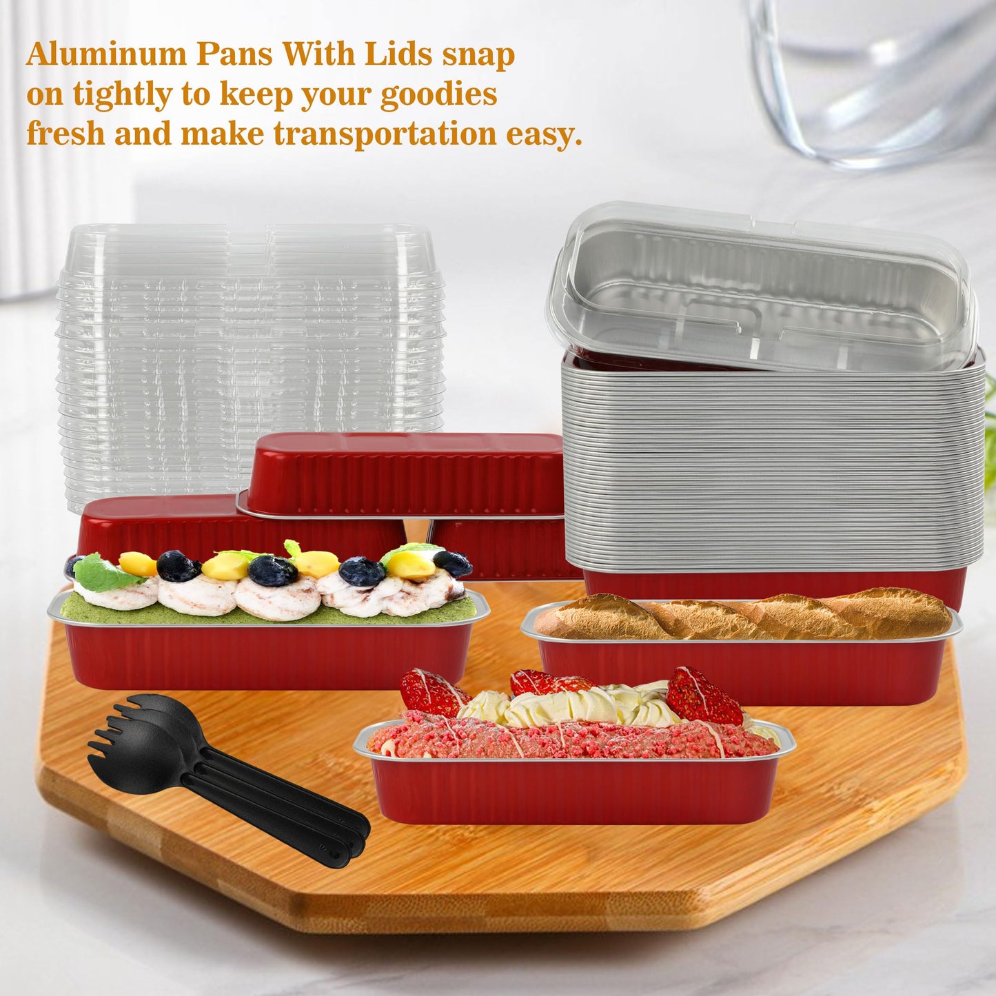 Mini Loaf Pans with Lids, BAKINGPAK 50PCS 6.8OZ 200ML Mini Cake Pans Disposable Aluminum Foil Cupcakes Pans with Lids for Halloween Party Birthday, Orange