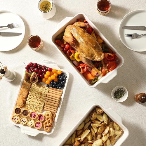 Dizada Large Casserole Dish - 5.2 Qt Porcelain Baking Pan with Lid | Deep 2-in-1 Ceramic Bakeware
