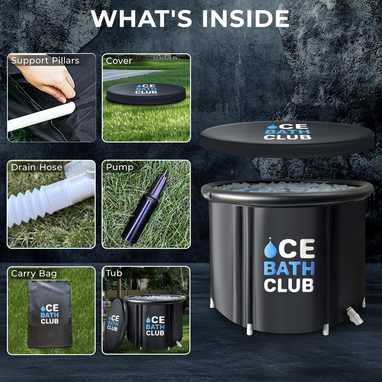 Portable Ice Bath Tub |116 Gallons Cold Plunge Tub for Athletes & Adults | Indoor and Outdoor Large Cold Plunge Tub for Cold Immersion Therapy and Rapid Recovery | Inflatable and Easy Setup | Black