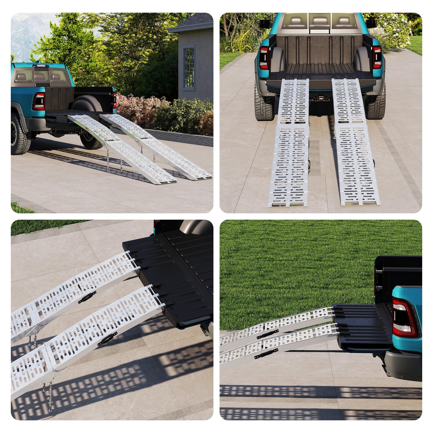 7.5 FT Aluminum Folding Loading Ramps, 3000lb Capacity Truck Ramps for ATV/UTV, Motorcycle, Lawn Mower, Golf Carts, Dirt Bike, with Adjustable Height Support Rods and Rubber Handles, 2PC Set