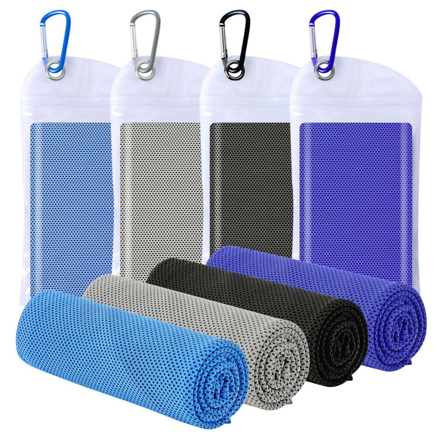 4 Packs Cooling Towels for Neck and Face(40"x 12"), Cool Sweat Towels for Hot Weather, Cooling Rag, Lightweight Soft Breathable Towels for Yoga, Sport, Workout, Running, Gym, Camping, Fitness