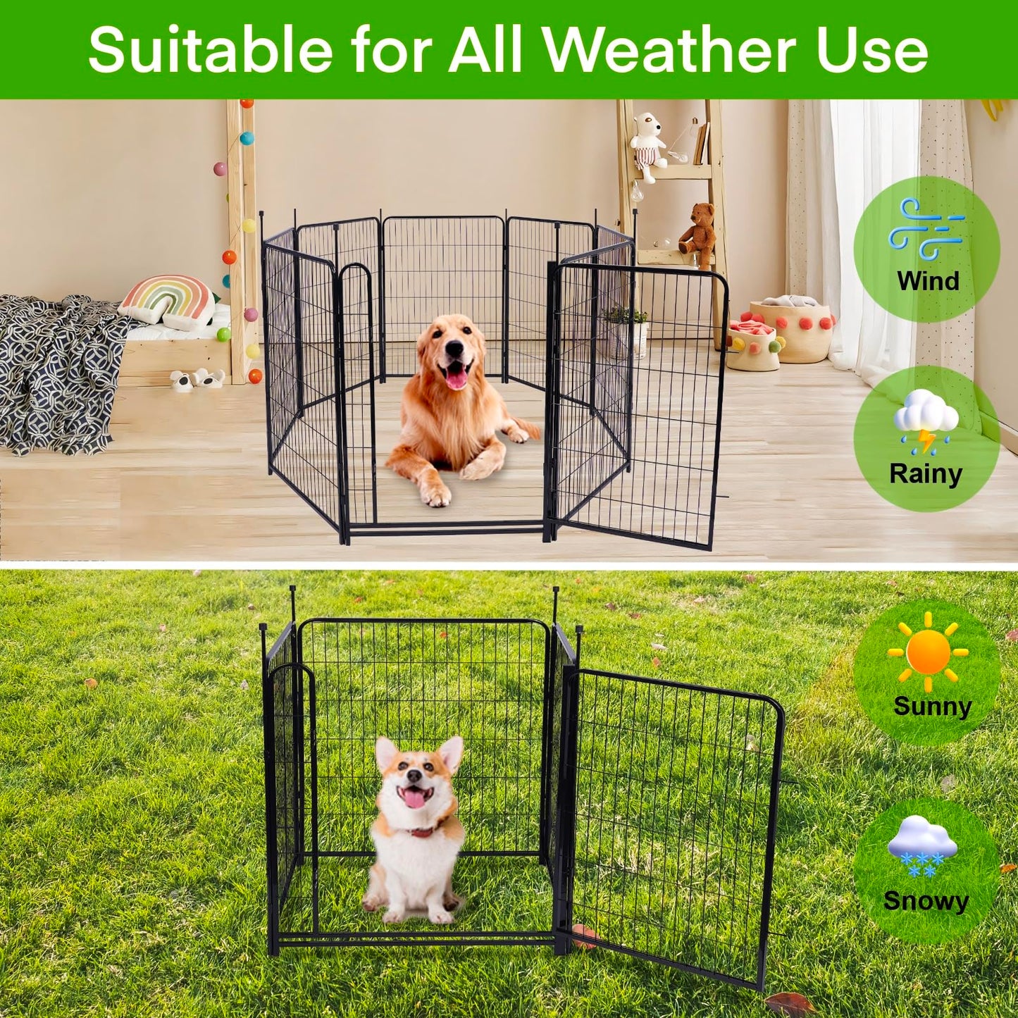 Getlay Tall Garden Fences and Borders for Dogs, 4.6ft High Dog Fence, 6 Panels Total 13.3 Ft Long, Gate 21 inches Wide with Low Sills. Modular Fencing, Dog Fence Outdoor for Yard