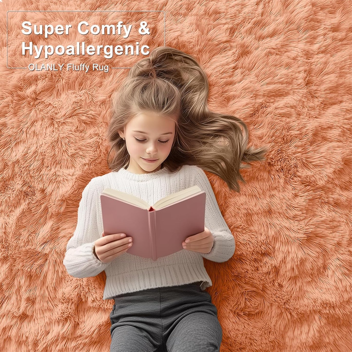 OLANLY Large Area Rug - Soft Fluffy Shaggy Carpet for Living Room & Bedroom - 9x12, Muted Orange