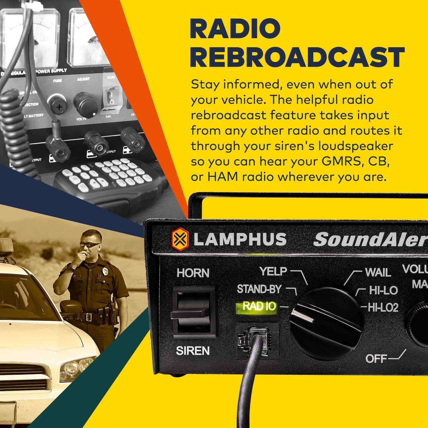 SoundAlert 100W Emergency Police Siren Kit [120-130dB Bullhorn Speaker] [2 x 16A Switch Control] [Hands-Free Air Horn] [PTT Mic] [Radio Rebroadcast] Warning Emergency PA System for Truck Car