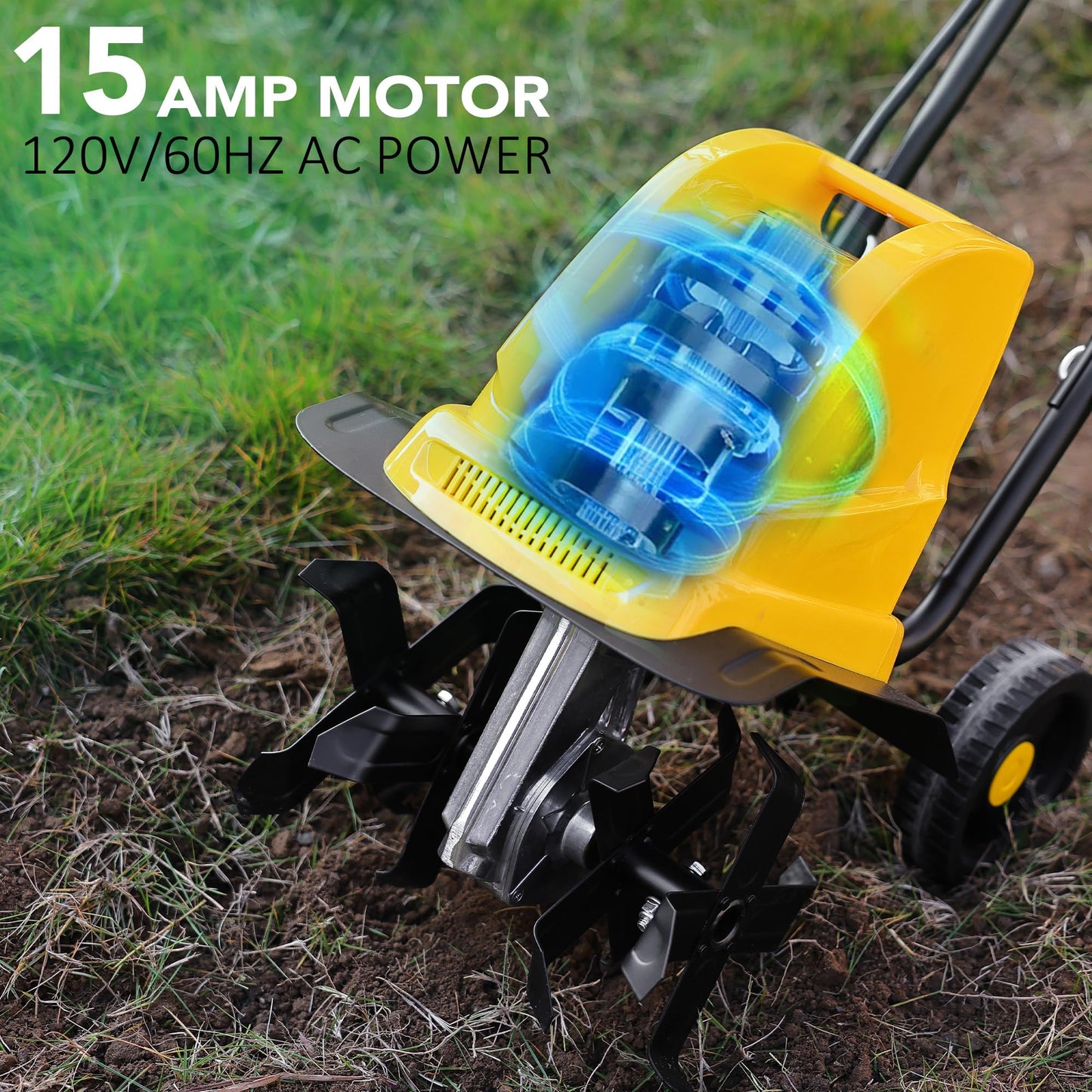 IncwBo Electric Tiller/Cultivator 4 Steel Tines, Garden Roto Tillers for Gardening, 15Amp 12 Inch Corded Rototiller with Adjustable Wheels