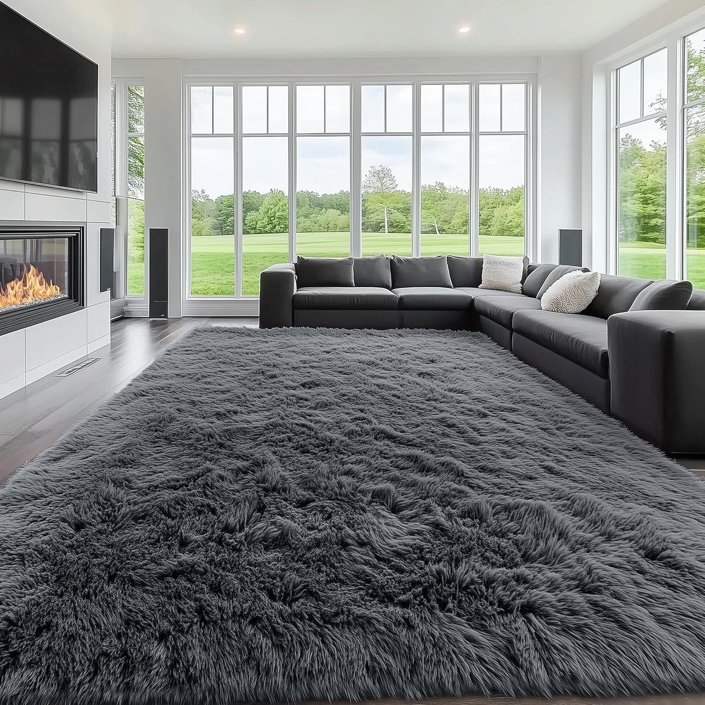 OLANLY Large Area Rug - Soft Fluffy Shaggy Carpet for Living Room & Bedroom | 9x12 Grey Indoor Decor