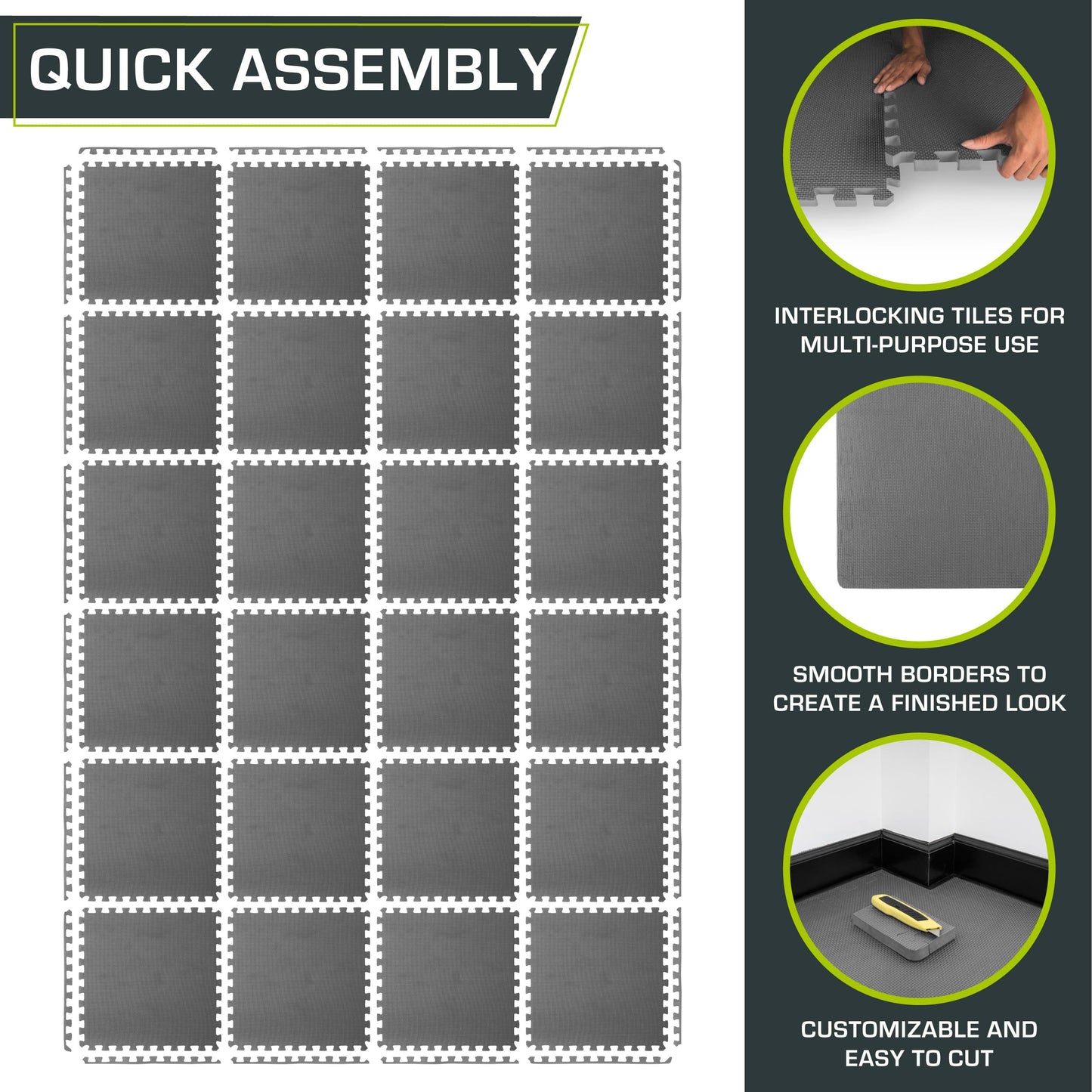 ProsourceFit Weaved Pattern Extra Thick Exercise Puzzle Mat ¾-inch, EVA Foam Interlocking Tiles for Protective, Cushioned Flooring for Home and Gym Equipment; Grey, 96 SQ FT, 24 Tiles