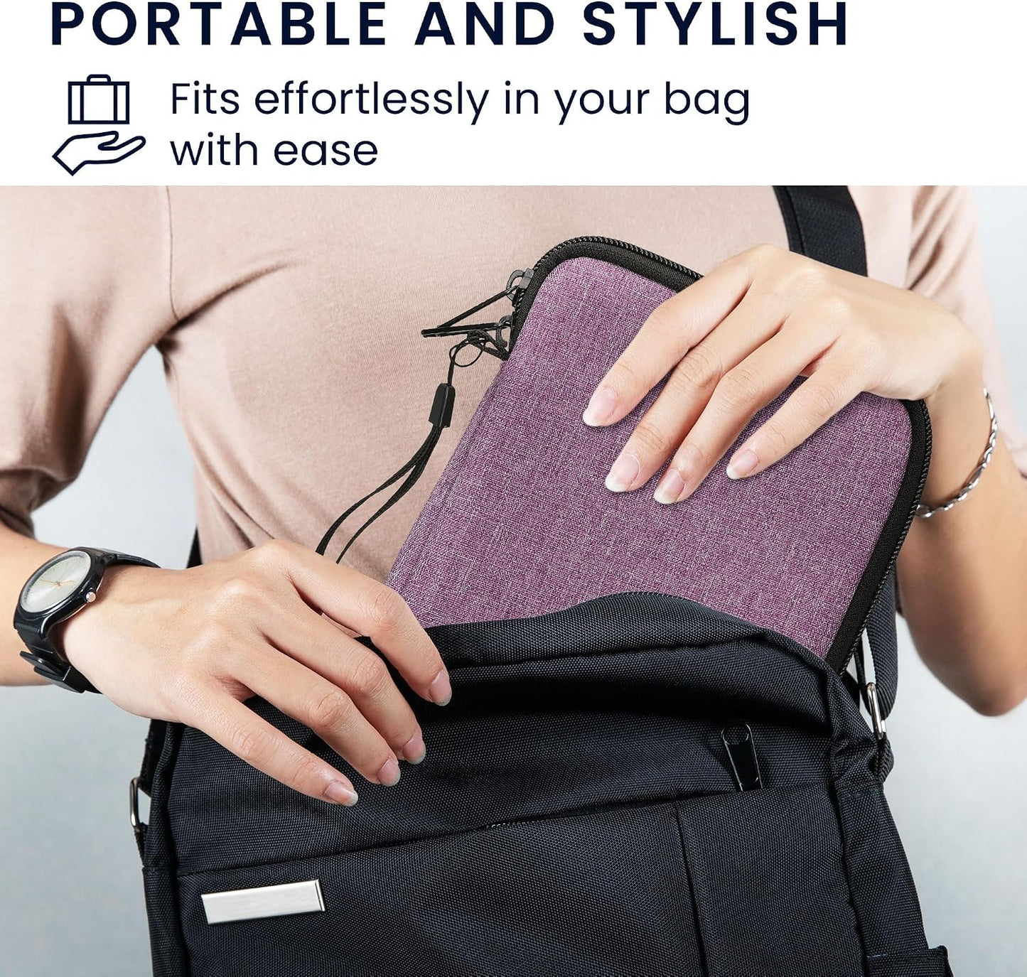kwmobile 6" Fabric Protective Cover Compatible with eReader Cover - Fabric Cover for e-Reader with Zip - Lavender