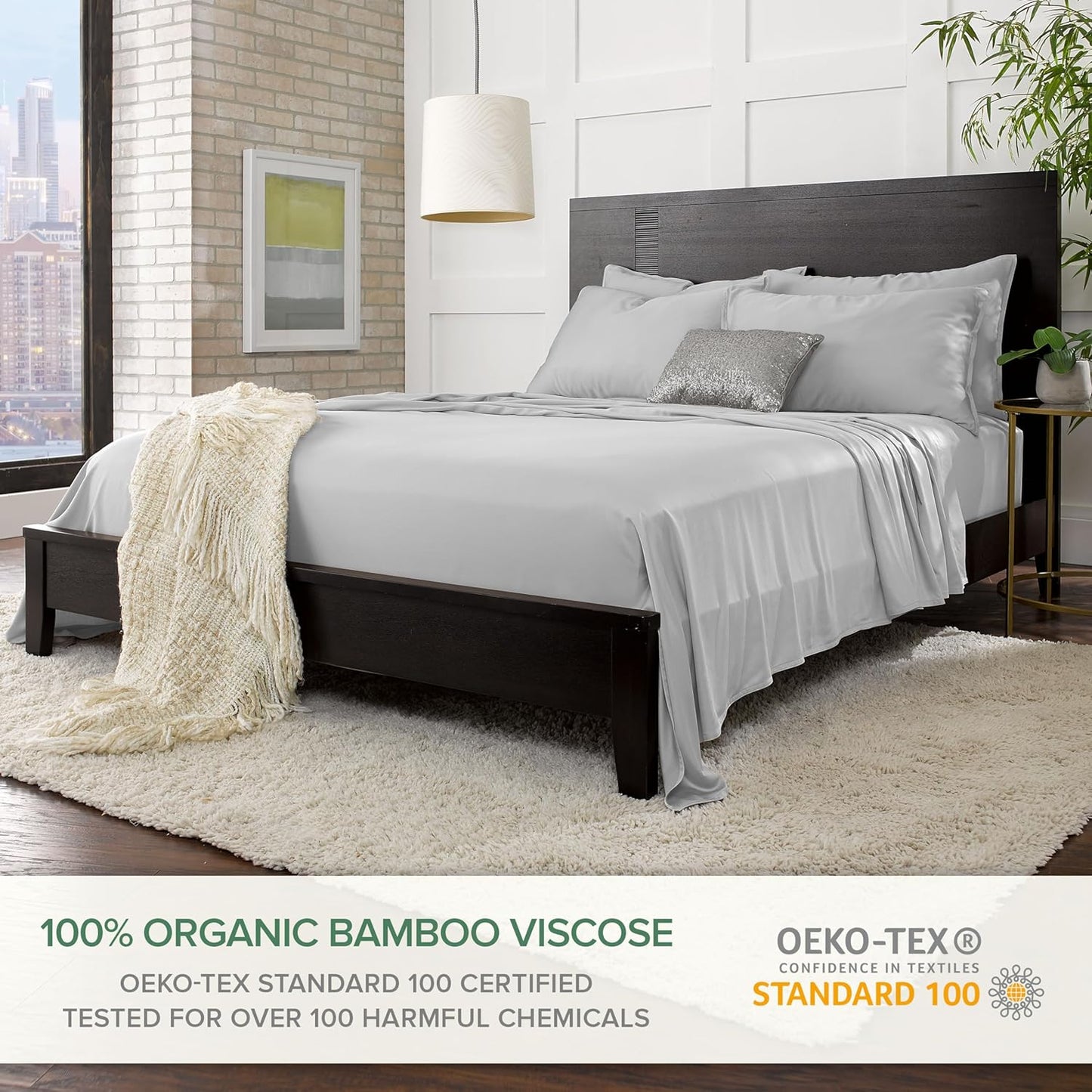 Pure Bamboo Full Bed Sheet Set - Luxuriously Soft & Cooling 100% Organic Viscose | Silver Pearl, Double Stitching