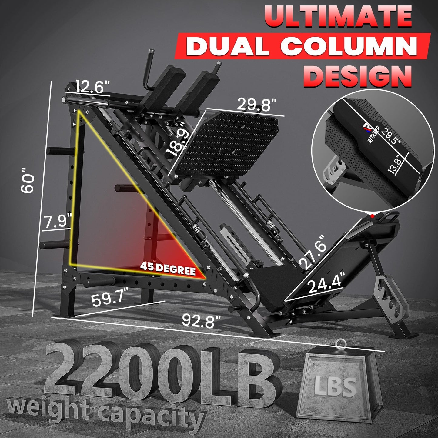 RitKeep A10 Adjustable Leg Press Hack Squat Machine, Reinforced Steel 2200LB 4-in-1 Home Gym Equipment for Leg Press, Hack Squat, Reverse Squat & Calf Raise with 4 Weight & 6 Storage Posts