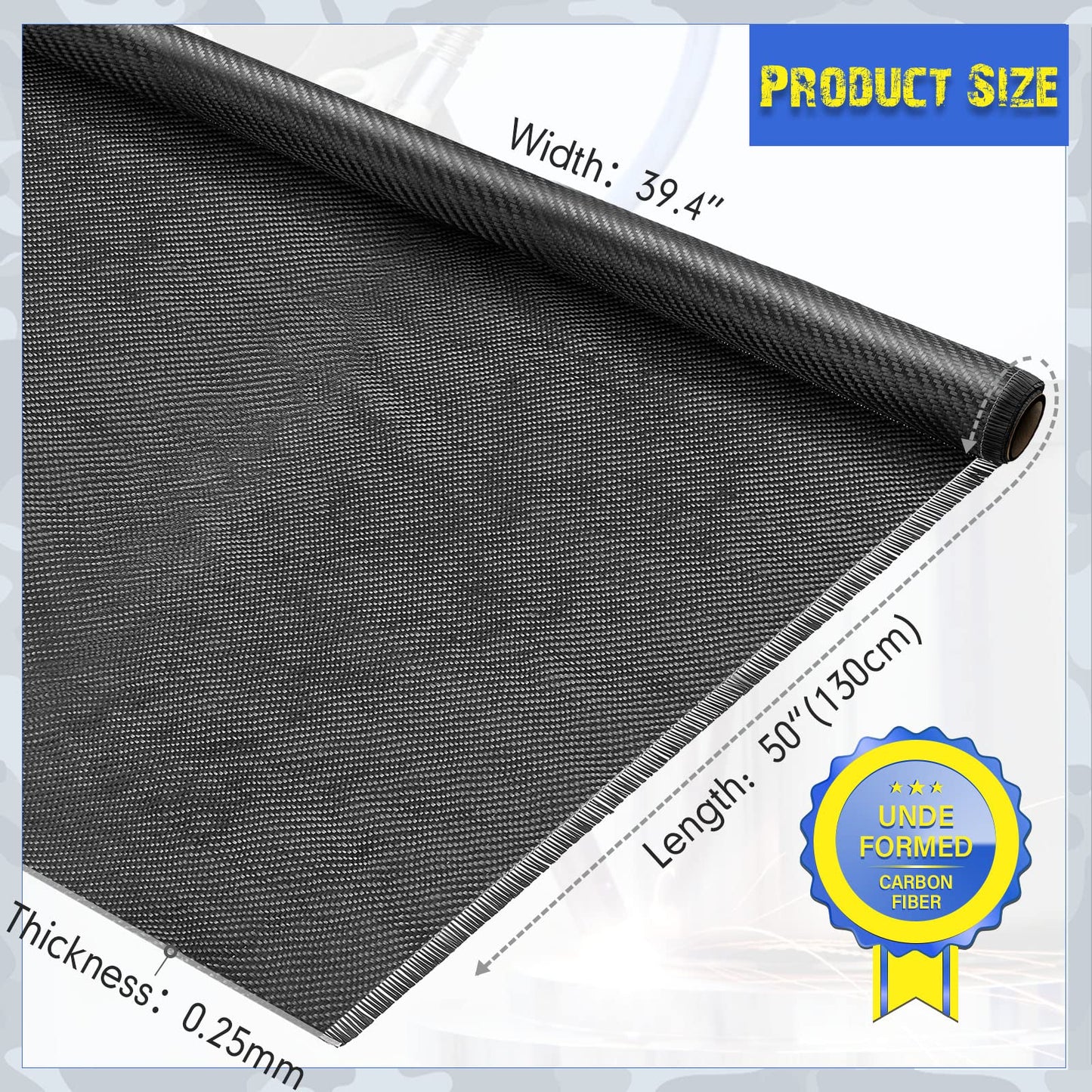 Tudomro 4.17ft x 39.4'' Carbon Fiber Fabric Black Pure Carbon Fiber Sheet 2 x 2 Twill Weave-3k/220g for Cars Structural Reinforcement on Concrete Wall Basement Boat Repair (1 Roll)